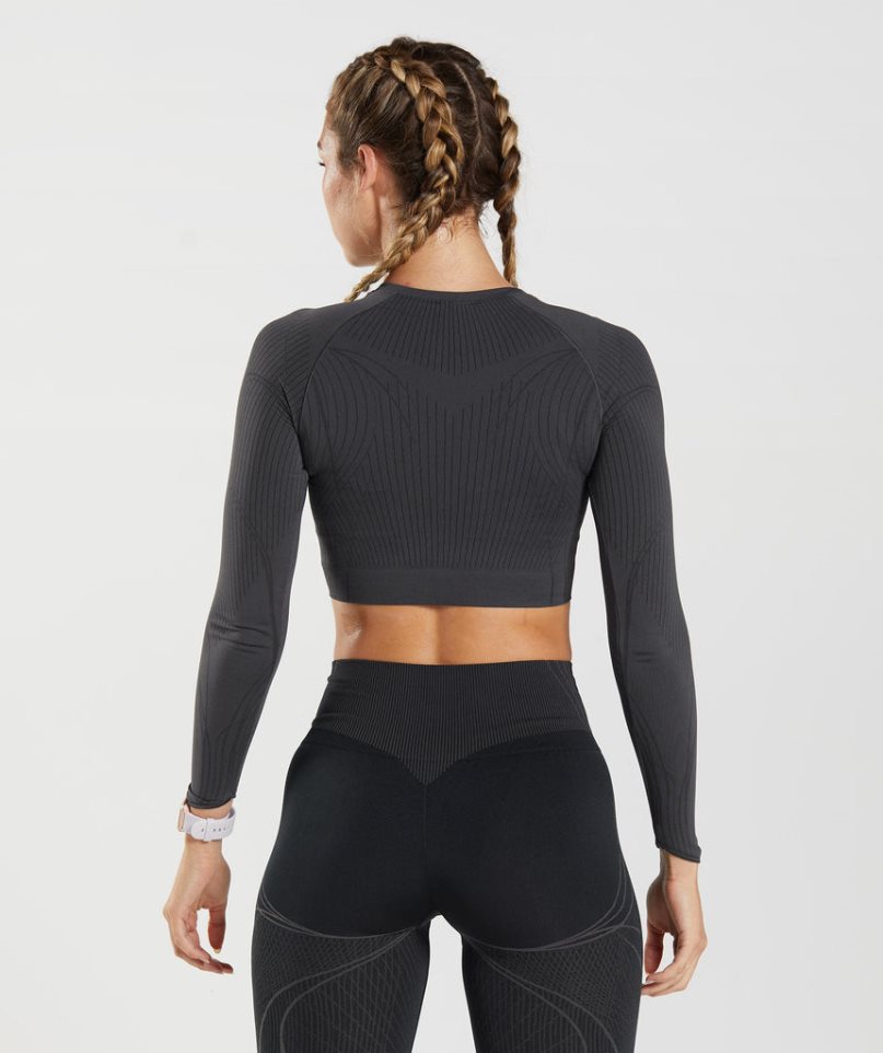 Women's Gymshark Apex Seamless Cropped Tops Black | NZ 2QAOSD